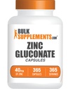 BulkSupplements.com Cinkov glukonat Kapsule - cinkovi dodatki, za imuno podporo - Gluten Free, 1 kapsula na serviranje, 365 število (paket po 1)