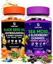 Irish Sea Moss and Black Seed Oil Gummies Bundele – 120 Veganski medvedki - Bezgova jagoda za otroke in odrasle - Nigella Sativa with Ashwagandha & Honey
