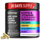 Biotin za rast las Ženske in moški s keratin, kolagen kompleks 30000 mcg – Kapsule za izgubo las in močnejši debelina – kože in nohti Vitamini, Biotin 10000mcg in kolagen dopolnila - 60 tablet