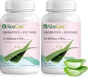 AloeCure Daily Probiotics 10 milijard CFU za digestivno podporo 8 sevi, 6 Prebiotiki in encimi - Prebavni dodatek z bromelainom za ženske in moške - Gut podpora, Prebavni Relief, 30 Caps x 2btls