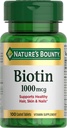 Narava Bounty Biotin, podpira presnovo za energijo in zdrave lase, kožo in nohte, 1000 μg, 100 tablet