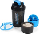 Steklenica za stresalnik - Pokal za stresanje beljakovin s skladiščnimi deli - Tresenje za drkanje z mešalnikom za gladko mešanje-500ML/16oz (BLUE & BLACK)
