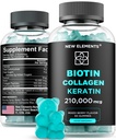 Biotin Gumies z keratin & kolagen Peptides - Napredni dodatek za rast las zdravljenje za moške in ženske kože in nohte vitamini – Biotin 10000mcg 
