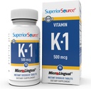 Superior Source Vitamin K1 500 mcg - Bone Jakost in zdravstvena podpora dodatek - Vitamin K Supplement Aids Blood Health & Calcium Absorpcija - 100 Podjezične tablete za raztapljanje