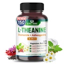 L-Theanine Supplement - 6 V 1 Complex Obogaten z magnezijem, Ashwagandha, Saffron, Kamilica - Podpora Relaksacija, Mirnost & Sleep Quality 