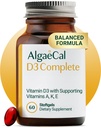 ALGAECAL 4-in-1 Vitamin D3 K2 Complete - ADK Vitamin dopolnilo, Izboljšana imunost in zdravje kosti z D3 K2, A, & E - Celo telo Wellness & kosti moč, 60 Easy-Swallow Softgels, Izdelano v ZDA