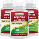 Najboljši naravni L-arginin NO obnovitveni trojna moč 1300 mg Serving 120 Veg kapsule (120 število (paket 3))