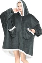 Topcee Overseable Nositi Šerpa Flece Blaket Hoodie Udobno mehko Toplo Debelo Veliko kapuco Sweatshirt - Cozy in Fuzzy Blaket z Giant Pocket - temno siva