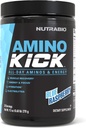 NutraBio Amino Kick – BCAA Powder z naravnim kofeinom – Aminokisline dopolnilo za energijo, Hidracija in regeneracija – BCAA, Elektroliti in aminokisline – Modra malina, 30 Serving