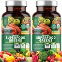 2-Pack N1N Premium Organic Green Superfood, sadje in zelenjavo [28 Močne sestavine] Naravni dodatek z Alfalfa, Beet Root & Tart Cherry za energijo, imuniteto, Prebava, 120 Ct