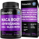 6-v-1 Organska Maca Root Ashwagandha Kapsule 1710mg z DHEA in izvleček črnega popra sadja za ženske in moške - Črna Maca dodatek za podporo Stamina, kosti in razpoloženja, 120 štetje