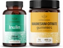 HERBAMA Inulin in magnezijev komplet - paket 1200 mg Kapsule inulina Fiber & 400 mg Gumiji magnezijevega citrata - Veganski, ne-GMO, brez želatine - 2 pakiranji