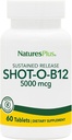 Natures Plus Shot-O-B12 (metilkobalamin), trajen izpust - 5000 mcg, 60 Vegetarian tablete - Visoka moč, hitro deluje B12 dodatek - Memory & Energy Booster - Gluten-free - 60 Servings