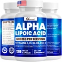Alfa lipojska kislina 600 mg, ALA dodatek za energijsko okrepitev, imunske podpore, zdravo funkcijo, in okrepljeno absorpcijo, R-Alpha lipojska kislina z esencialnimi vitamini, 120 kapsul