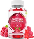 Kalijev magnezijev dodatek Gumiji, Kalijevi gumiji za odrasle otroke, visoka absorpcija Magnezijev Glicinat za zlome nog in imuno zdravje, brez sladkorja, Raspberry Flavors, 60 Count