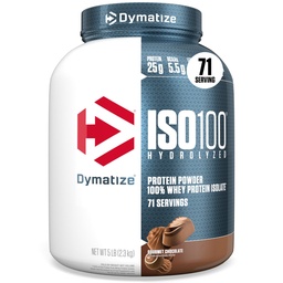 Dymatize ISO100 Whey Protein Powder Izolat, gurmanska čokolada, 25 g beljakovin, 5 funt, 5,5 g BCAA, manj kot 120 kal., brez glutena, 1 g maščobe, 1 g sladkorja, 2 g ogljikovega dioksida (71 servingov)