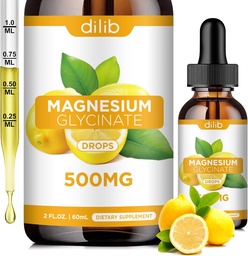 Magnezij Glicinat dodatek, Magnezij Glicinat Tekoče kapljice 500mg s kalcij, cink, vitamin B6, D3, L-teanin, Omega 3 za spanje, Mood, Stress Relief, kost, mišice, limonina aroma