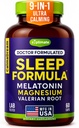 9-v-1 Melatonin Pomoč za spanje za odrasle - ZDA Made, Lab Tested z Melatonin 5mg in 108mg Magnezij za spanje - TRAACS, Ashwagandha, Valerian Root, GABA, 5HTP, Herbal Sleep Supplement, Vegan, 60 Caps