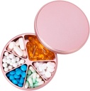 Organizator tablete 6 Kompartmenti Tablete Dispenser - težke dajatve Metal Daily Pill Container, Daily Pill Box Imetnik tablete, Vodoodporno zdravilo Primer za vitamin dopolnilno zdravilo Ribja olja, 0.38lb, Pink
