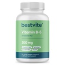 BESTVITE Vitamin B-6 200mg (120 vegetarijanskih kapsul) - brez stearat - brez agentov za pretok - Vegan - brez GSO - brez glutena