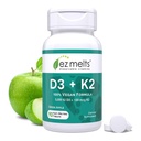 EZ taline Razrešljiv Vegan Vitamin D3 + K2 5000 i.e. - Podpora za zdravje kosti in srca - Podpora za imunske funkcije - Brez umetnih arom - Non-GMO - Green Apple - 90 Razrešljive tablete (90 servingov)