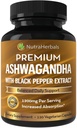 Ashwagandha dodatek Made with Premium Ashwaganda Root Powder 1200mg with Black Pepper Extract za povečano absorpcijo - 120 Vegi kapsule