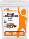 BulkSupplements.com Organic Ashwagandha Powder - Organic Ashwagandha dodatki, Izvira iz Ashwagandha Root - Gluten Free, 2g na Serving, 500g (1,1 lbs) (Pack of 1)