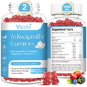 2 Pack Ashwagandha Gummies za ženske moške, Sugar Free Organic Ashwagandha Gummies dodatek za sprostitev Restore Balance, Vegan Gluten brezplačno, 120 Count