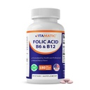 Vitamatska folna kislina, vitamin B12 & B6 – 180 hitro raztopi tablete zdravje srca, proizvodnja energije in podpora rdečih krvnih celic