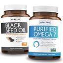 Omega 7 Softgels & Black Seed Oil (3-mesečna zaloga) Omega Glow Mešanica - Prečiščen Omega-7 Softgels (90 Softgels) Provinal Perujski sardon in črno Seme olje (180 Kapsule) Hladno Presed olje