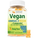 Vegan Omega 3 & Kurkuma Gummies 2500mg, Algae Omega 3 DHA 800mg&EPA 400mg, z MSM, Vitamin D3, Kurkuma koren ekstrakt za možgane, oči, skupno, ribje olje dopolnila Alternative, sladkor brez