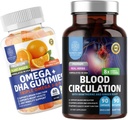 Številka One Nutrition N1N Premium krvni obtok dodatek z [8 Močna zelišča in vitamini] in Omega 3 6 9 + DHA Gummies, 2 paket paket