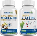 Naravno zdravilo Labs paket: ekstra moč Monolaurin 800mg + čisto L-lizin 600mg