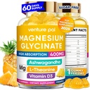 60 dnevna oskrba Magnezij Glicinat 400mg Gumiji z Ashwagandha, L-teanin, CoQ10, vitamin D3 & B6, brez sladkorja Magnezij Gumiji za odrasle in otroke, Stres Relief, Sleep & Calm, Vegan, Gluten Free