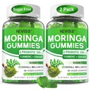 Moringa Gummies za ženske moški w/probiotična kurkuma ingverjev cimet, sladkor brez, organska moringa v prahu kapsule Alternative, Pure Moringa Leaves Green Superfood dodatek - Vegan, 120Cts