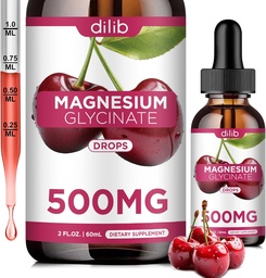 Magnezij Glicinat dodatek, Magnezij Glicinat Tekoče kapljice 500mg s kalcij, cink, vitamin B6, D3, L-teanin, Omega 3 za spanje, Mood, Stress Relief, kost, mišice, češnjeva aroma