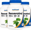 Nutricost Resveratrol 700 mg; 120 rastlinskih kapsul - 50% trans-resveratrol (3 steklenice)