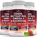 NOVA STAROST COQ10 200mg Rdeči riž Omega 3-6-9 Magnezijev kompleks Cink Vitamin K2 D3 - Podpora Vitamini za ženske in moške z vitaminom B3, koencim Q10-180 Count