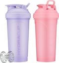 Hydra Cup ProFlow [2 Pack] 28 oz Shaker steklenice za stresanje beljakovin, Shaker pokali z žogo Blender Whisk, Shaker steklenica z ročajem, Potujte, da gredo, BPA brezplačno (Pink & Purple, 28oz)