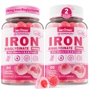 Veganska železova dopolnila Gumiji za ženske in moške - w/vitamin C Folate B12 Cink za odrasle in otroke, Žvečljivo Gentle Likalnik za pomanjkanje železa, energijsko povečanje, nezagotavljanje in po okusu, Sugar-free 2 paket