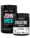 Tovarna jacked X John Wick - Wick Mode Pre Workout Powder (Baba Yaga Blue Raz, 40 Serving) & Kreatin monohidrat v prahu (nearomatiziran, 30 Serving)