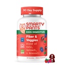 SmartyPants Kids Fiber & Veggies: Prebiotic Fiber Gummies za otroke, Fiber dodatek z inulinom, Organic Green Veggie Blend, Vegan, Gluten Free, Mešane Berry Flavor, 60 Count (30 dnevna dobava)