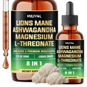 8 v1 Lions Mane tekoče kapljice z Ashwagandha koren, Magnezijev L-treonat & 5 Zelišč - Mood Balance, zdravje možganov, Imunska - 60 dni dobave - 2Fl oz