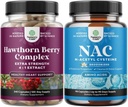 Paket visoke moči Hawthorn Berry kapsule z listov in cvetja ekstrakt 4:1 za zdravo srce in prebava in NAC dodatek N-acetil Cysteine 600mg - Glutatione predkurzor za čiščenje jeter detox