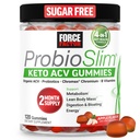 Faktor sile ProbioSlim Keto ACV Presnova Gumiji, organski jabolčni kis, laktosporski probiotiki in prebiotiki za podporo digescije, Lean Body Mass, & Imune Health, Apple Flavor, 1 Carb, 120ct