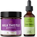 HERBAMAMA mleko osat in jetrna podpora kompleks Kit - paket mleka Thistle Gummies & jetra Detox Tekoči kompleks 4 fl oz - Vegan, Non-GMO, Alkohol-free - 2 paket