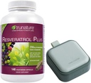 Trunature Resveratrol Plus, 140 Vegetarijanske kapsule paket z tablete Oragnizer, majhen srčkan tablete vsebnik za medicino, vitamini, zelena
