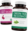 Beet Root & Green Tea Extract (2-tedenska zaloga) Beet & Tea Power Mix - Organic Beet Root s črnim poprom za absorpcijo 1250mg (30 tablet) & Green Tea Extract 98% z EGCG 1000mg na obrok (30 kapsul)