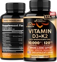 Vitamin D3 K2 - Vitamin D3 10000 iu & K2 kot MK-7 120 μg - Imunska in razpoloženjska podpora, za zdravje kosti in zob - z magnezijem, cinkom in vitaminom C & B12 - Zelo biološko na voljo - Izdelano v ZDA, 240 Kapsule