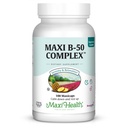 Maxi Health Vitamin B Complex – Visoka moč B Complex Vitamini B-50 z B1, B2, B3, B6, B12, Biotin & Folat – Podpora celična energija in mentalna jasnost – Košir – 100 kapsul